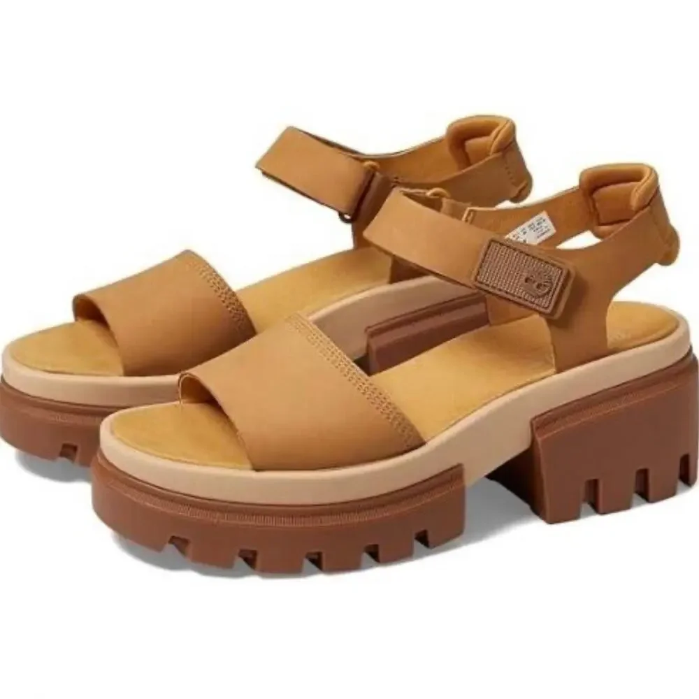 NIB Timberland Everleigh 9M Lug Sole Ankle Strap Sandal Wheat Nubuck - Picture 10 of 10